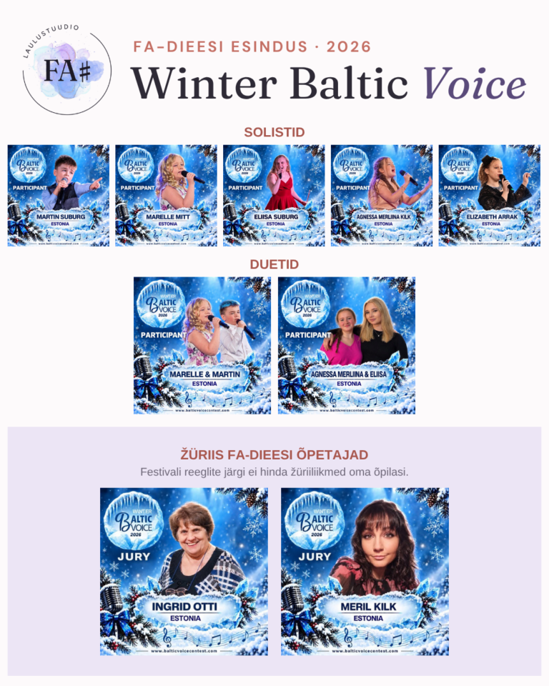 Fa-Dieesi solistid, duetid ja žüriis olevad õpetajad Winter Baltic Voice 2026 festivalil
